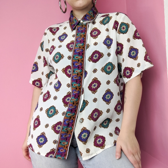🚫SOLD🚫 VTG 80s/90s ornate printed blouse - Picture 6 of 8